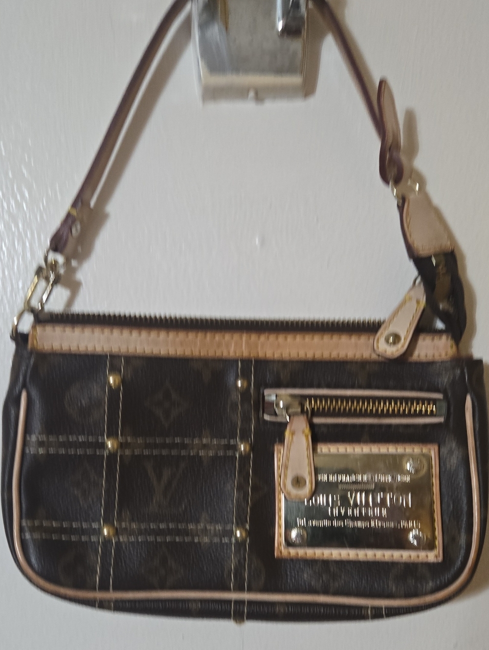 Louis Vuitton Brown Monogram Rivet Pochette Zip Closure Detachable Strap